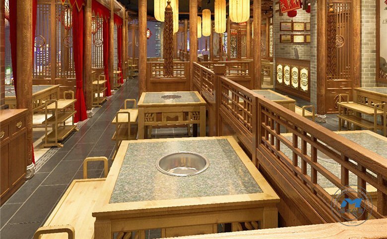 江湖老火鍋店餐廳裝修設計散座區(qū)效果圖