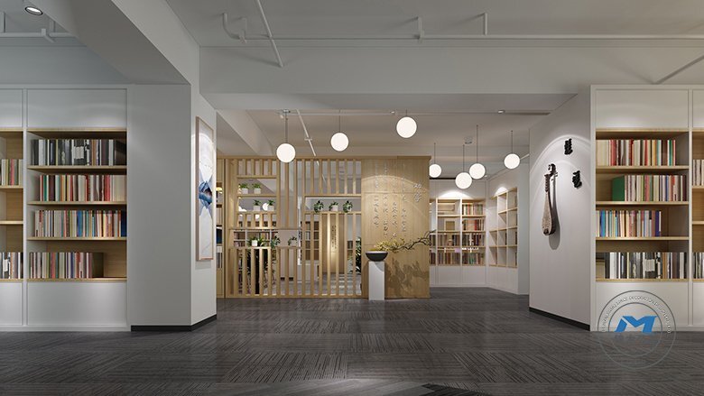 企事業(yè)單位圖書展館裝修設計效果書箱展示